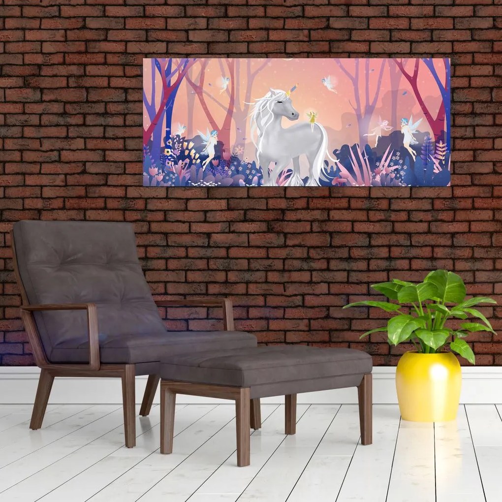 Tablou - Unicorn în pădurea fermecată (120x50 cm)