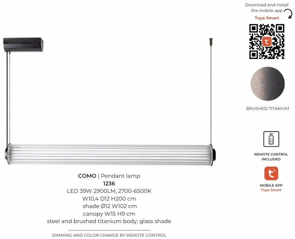 Lustra LED smart cu telecomanda COMO titan periat