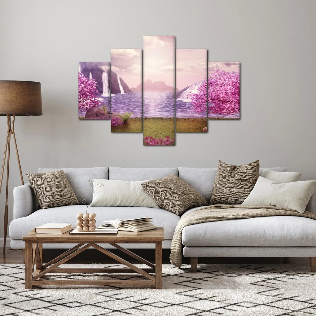Tablou cu pomi roz cu lac (150x105 cm)
