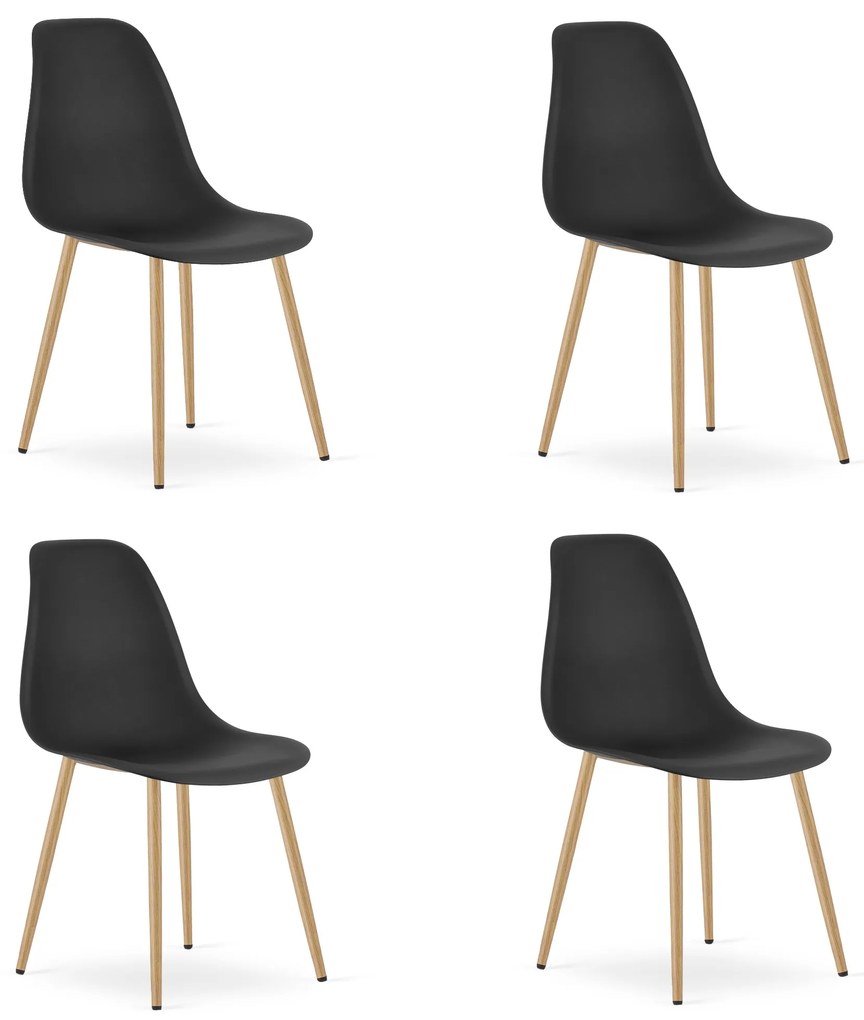 Set 4 Scaune Bucatarie/Dining Velo Plus Negre Picioare Metalice Finisaj Lemn