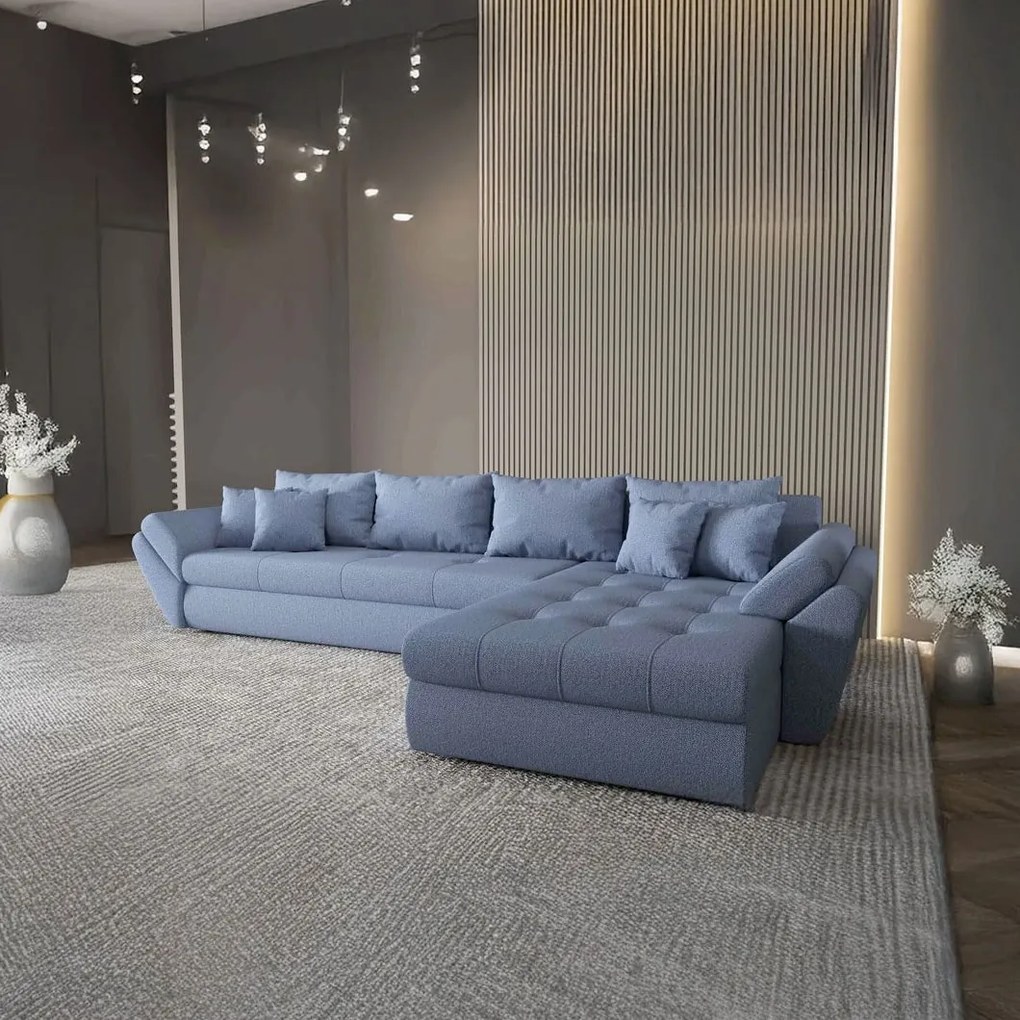 Colțar extensibil dumonde cu ladă de depozitare si sezut confortabil din spuma high-density, Loana XL Enjoy Albastru II 335x185 cm