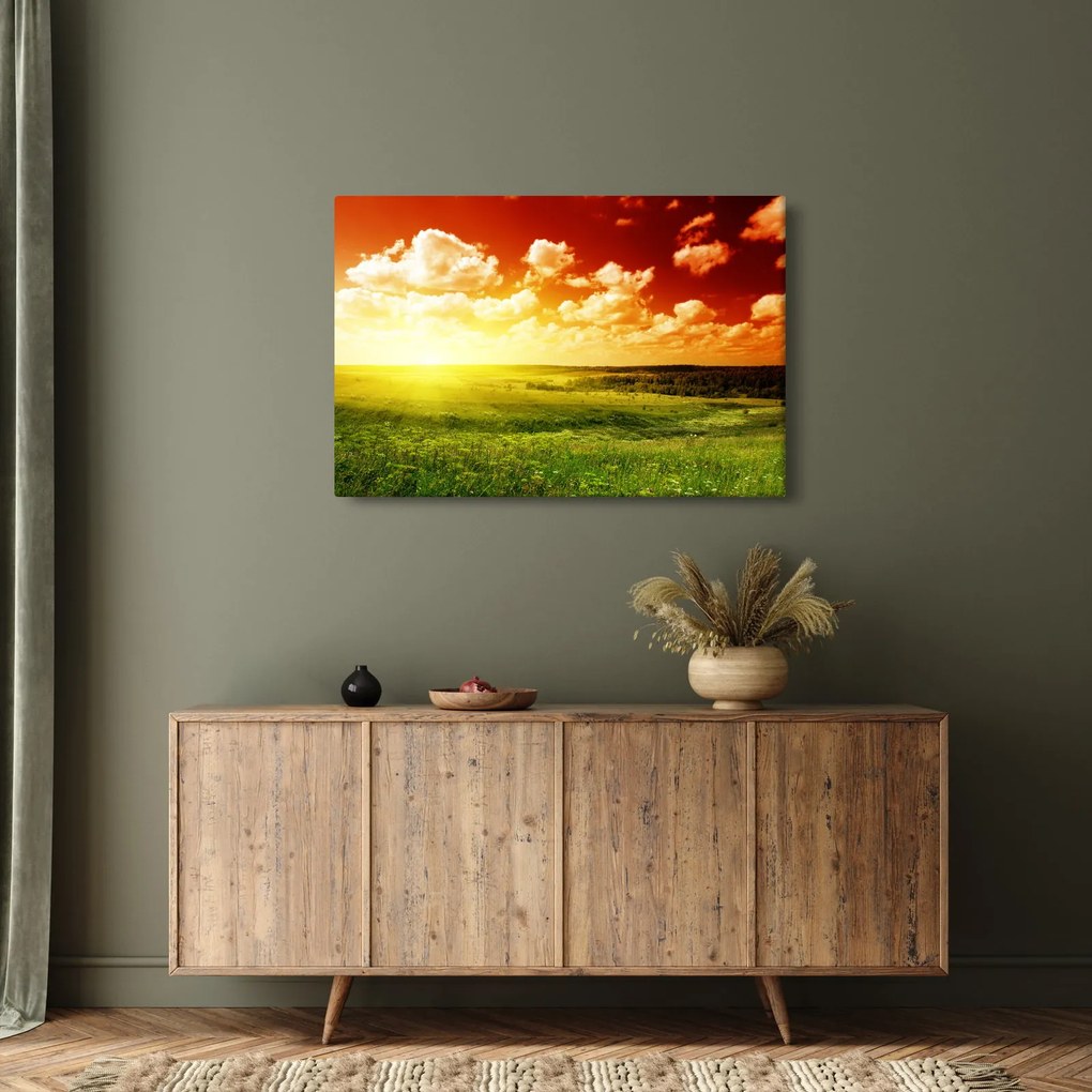 Tablou cu luncă cu soarele strălucitor (90x60 cm)