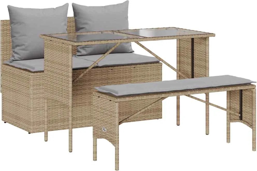 vidaXL Set mobilier de grădină cu perne, 3 piese, bej, poliratan