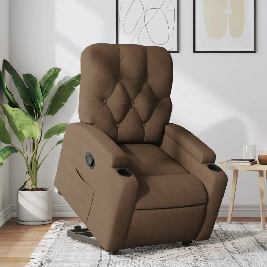 vidaXL Fotoliu rabatabil cu ridicare pe verticală, maro, textil