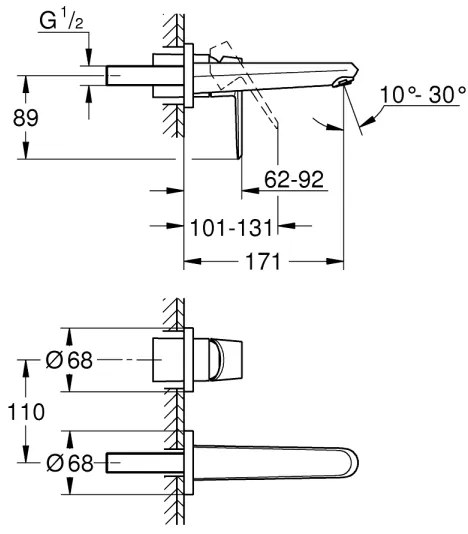 GROHE 19573002 - Baterie pentru lavoar EURODISC COSMOPOLITAN, montaj în 2 găuri, 11x17 cm, cromat