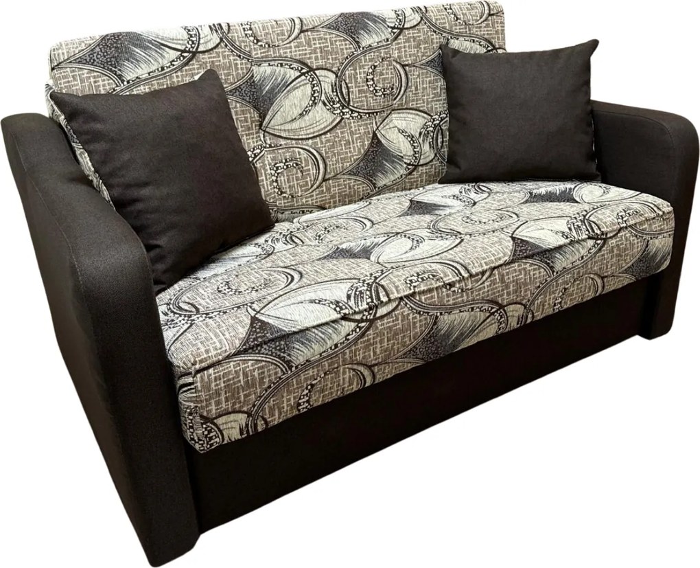 Canapea SAMY extensibila, 2 locuri, cu lada de depozitare, stofa crem cu maro, cadru metalic, 152x100x92 Maro + Crem, Stofa