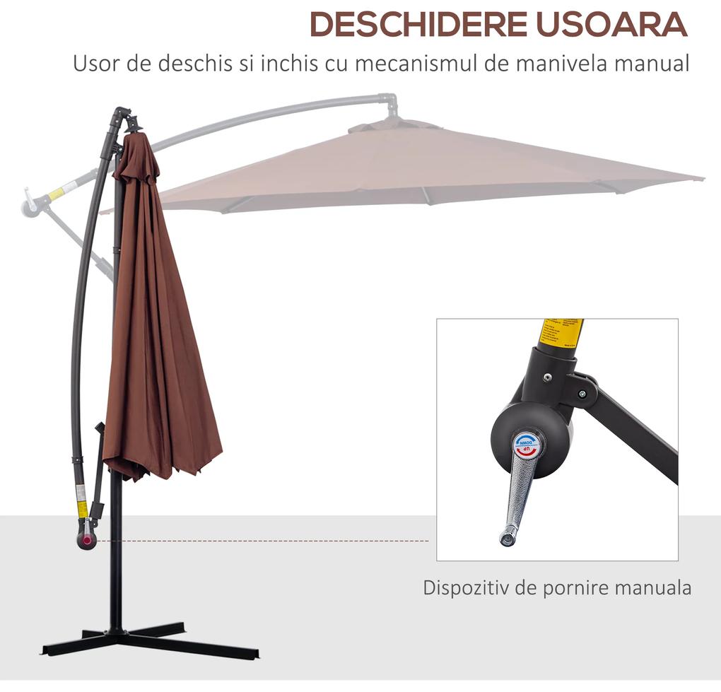 Outsunny Umbrelă de Soare Suspendată, Înclinabilă, Cadru din Metal și Poliester, 295x295x255 cm, Nuanță Cafea | Aosom Romania