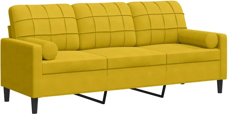 vidaXL Canapea cu 3 locuri cu pernuțe, galben, 180 cm, catifea