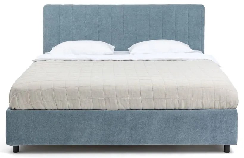 Pat dublu tapițat albastru cu spațiu de depozitare cu saltea/ grătar 180x200 cm Myra Slim Line - Bonami Selection
