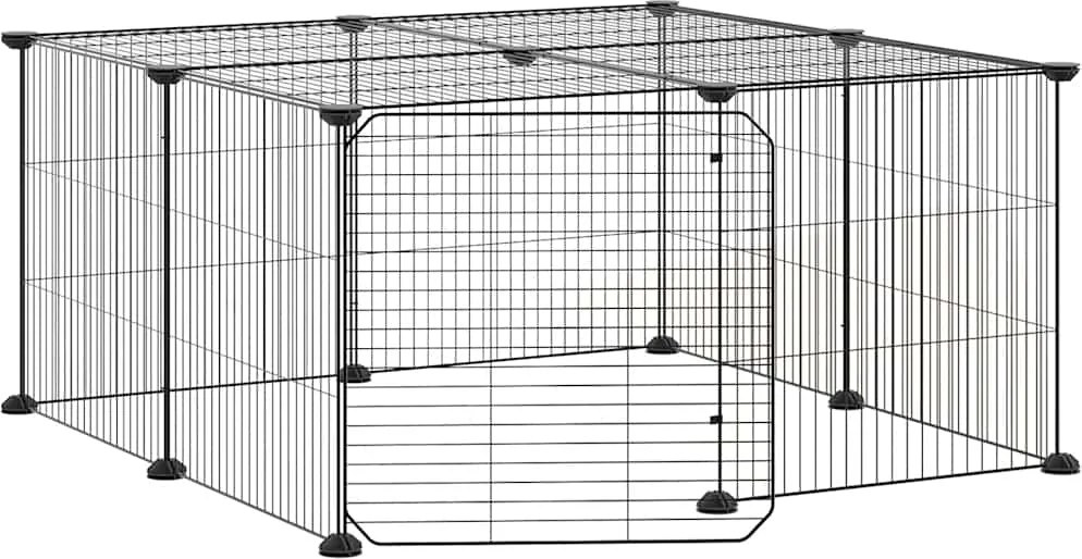 vidaXL Cușcă animale de companie cu ușă 12 panouri negru 35x35 cm oțel