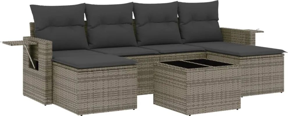 vidaXL Set canapele de grădină, 7 piese, cu perne, gri, poliratan