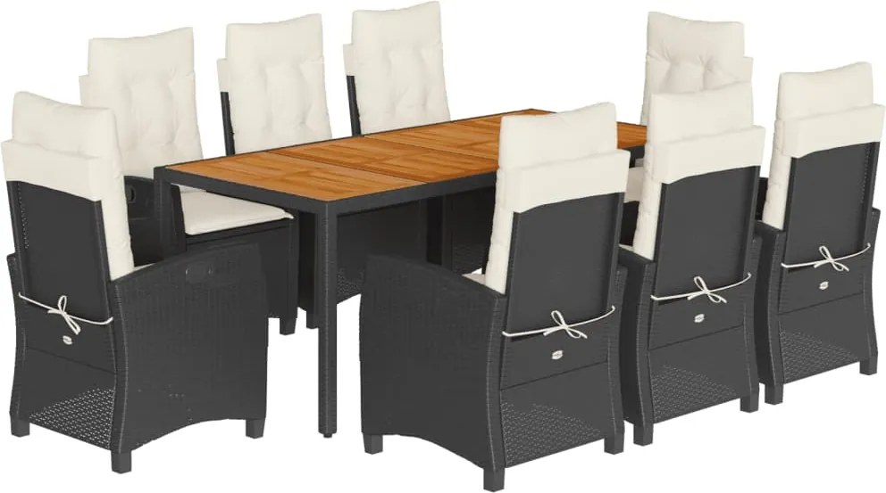vidaXL Set mobilier de grădină cu perne, 9 piese, negru, poliratan