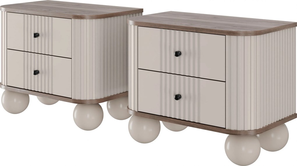 Set noptiere Vesper 56 cm - cașmir / nuc / mânere negre / picioare sferice