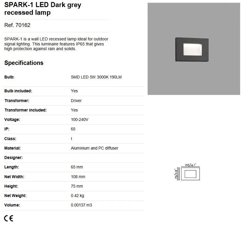 Spot LED incastrabil de exterior IP65 iluminat ambiental SPARK-1 gri