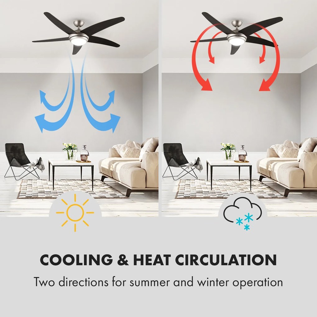 Klarstein Bolero, 55W, ventilator de tavan cu lampă, 134 cm, brațe din lemn de nuc, telecomandă