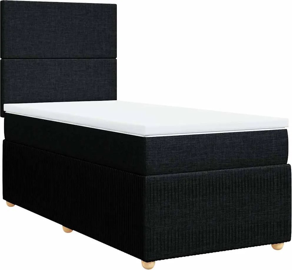 vidaXL Pat box spring cu saltea, negru, 90x200 cm, textil