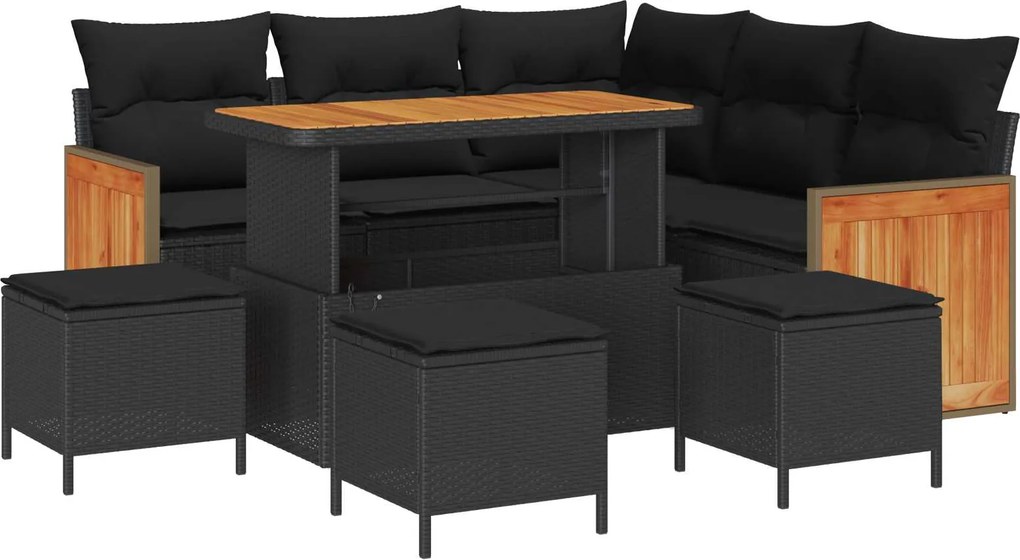 vidaXL Set de canapele pentru grădină cu pernă 9 pcs Negru