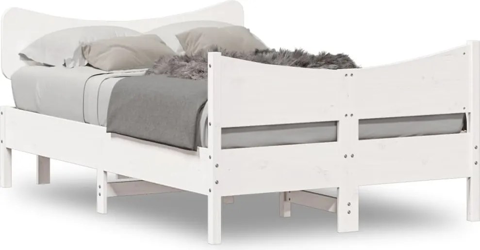 vidaXL Cadru de pat fără saltea, alb, 120x200 cm, lemn masiv pin