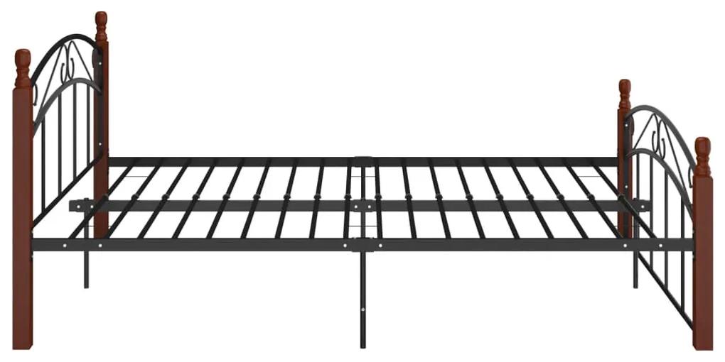 Cadru de pat, negru, 140x200 cm, metal si lemn masiv de stejar Maro inchis, 140 x 200 cm