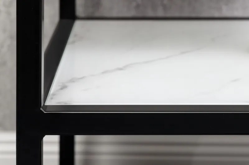 Neînvins Masuta laterala Elegance 45 cm aspect marmura cu cadru alb, negru