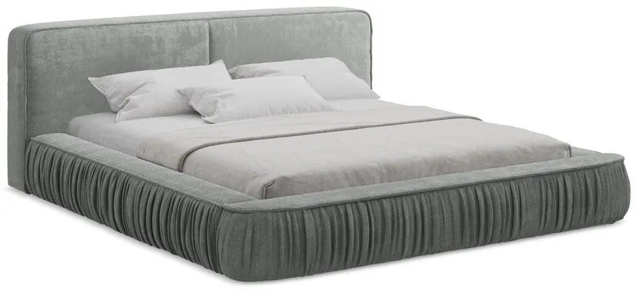 Pat dublu tapițat gri cu spațiu de depozitare cu grilă 140x200 cm Keoni - Makamii