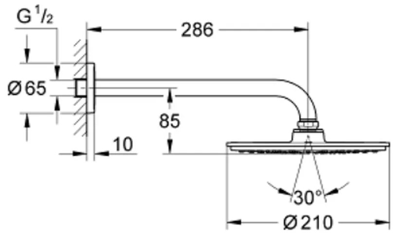 Palarie dus rotunda crom O 210 mm cu brat de dus Grohe Rainshower Cosmopolitan 210