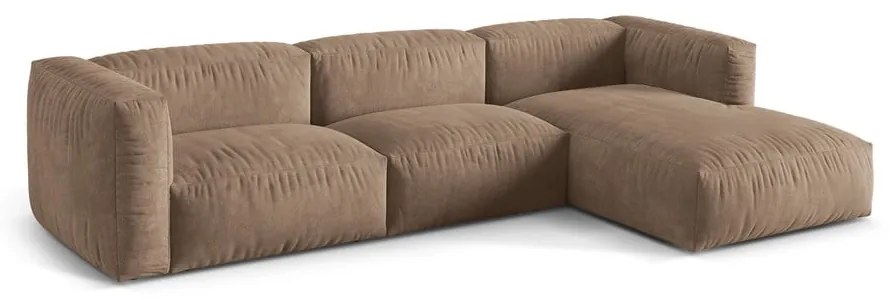 Colțar modular maro deschis cu tapițerie din catifea (cu colț pe partea dreaptă/cu șezlong) Martina – Micadoni