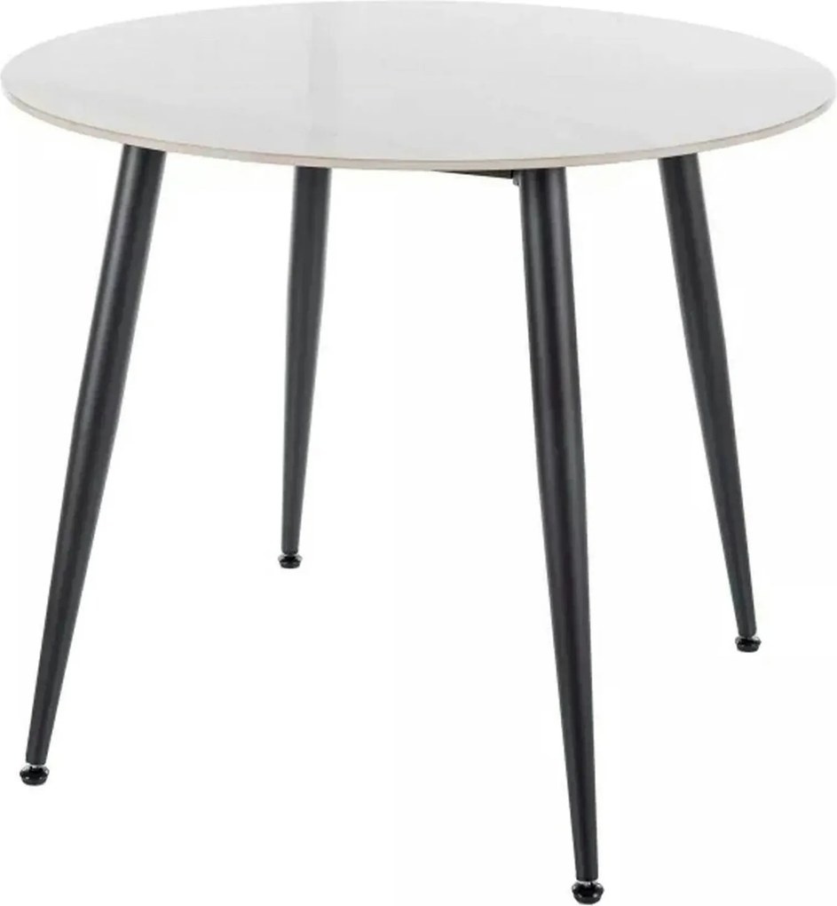 Masa RION, alb cu efect de marmura/negru, ceramica/metal, 90x90x76 cm