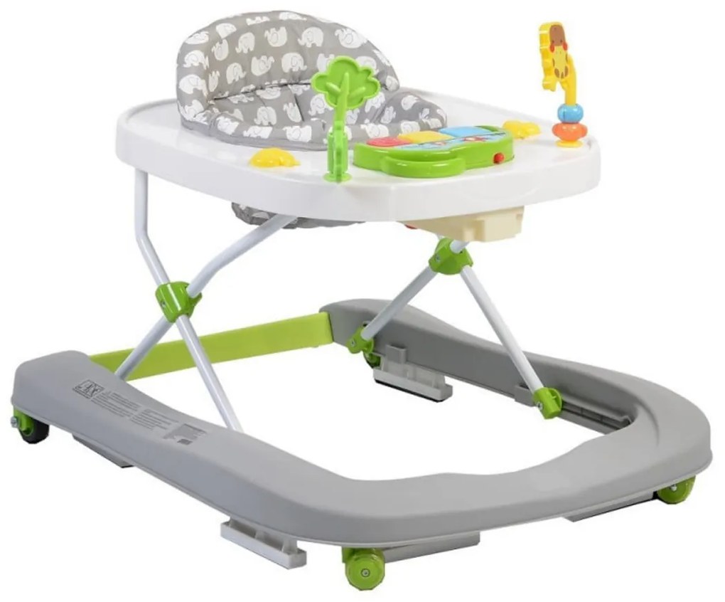 Premergator Premium reglabil in 3 trepte de inaltime NOVOKIDS™ ZooZoo Baby ,Roti silentioase din silicon, Cu melodii, Animalute, Pliabil, Gri