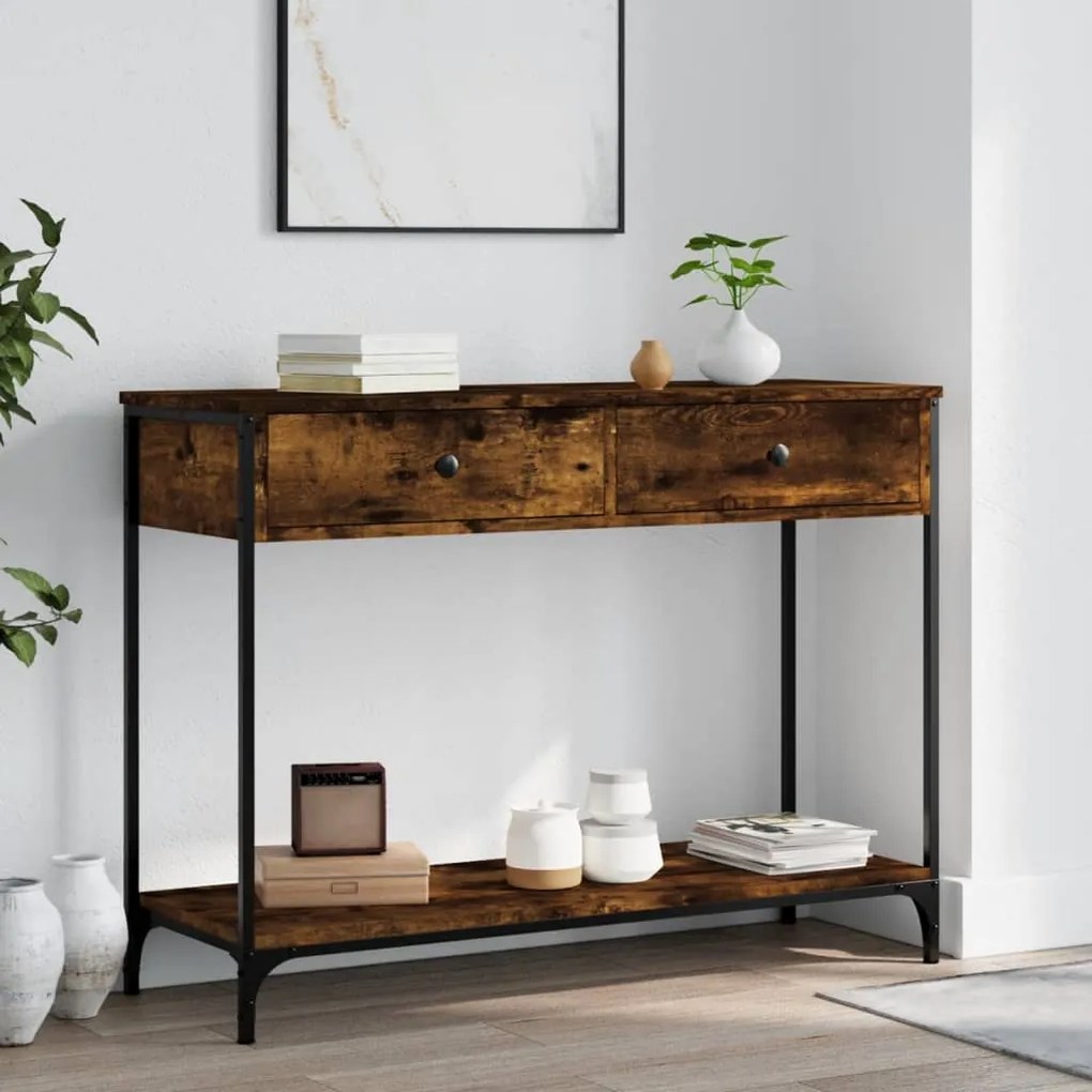 vidaXL Măsuță consolă, stejar fumuriu, 100x34,5x75 cm, lemn prelucrat