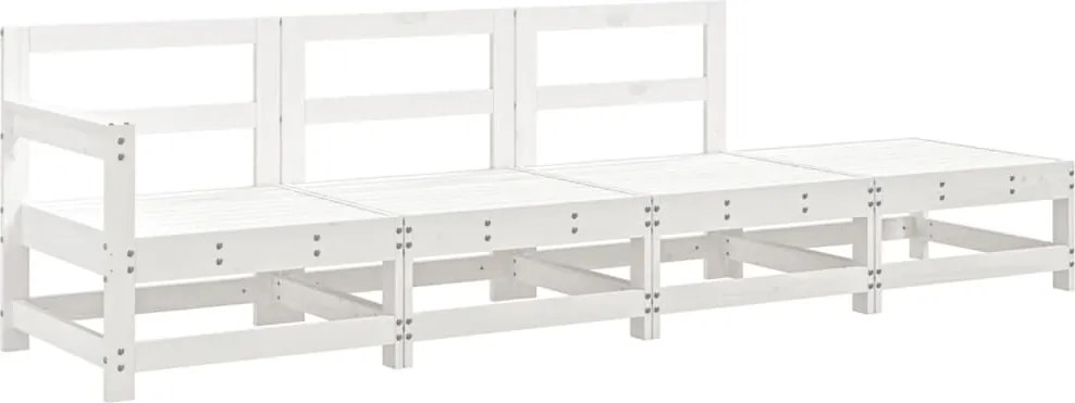 vidaXL Set mobilier relaxare de grădină, 4 piese, alb, lemn masiv pin