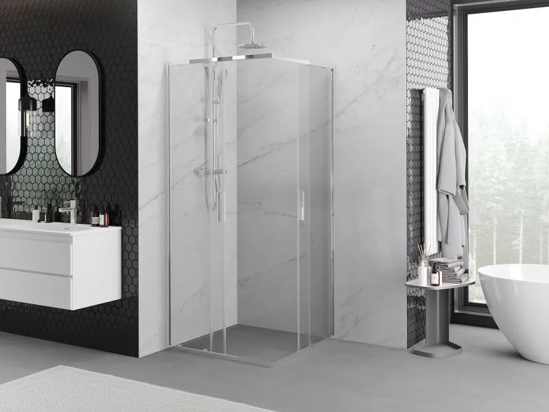 Mexen Exo cabină de duș pătrată glisantă 90 x 90 cm, transparent, crom - 8111-090-090-01-00