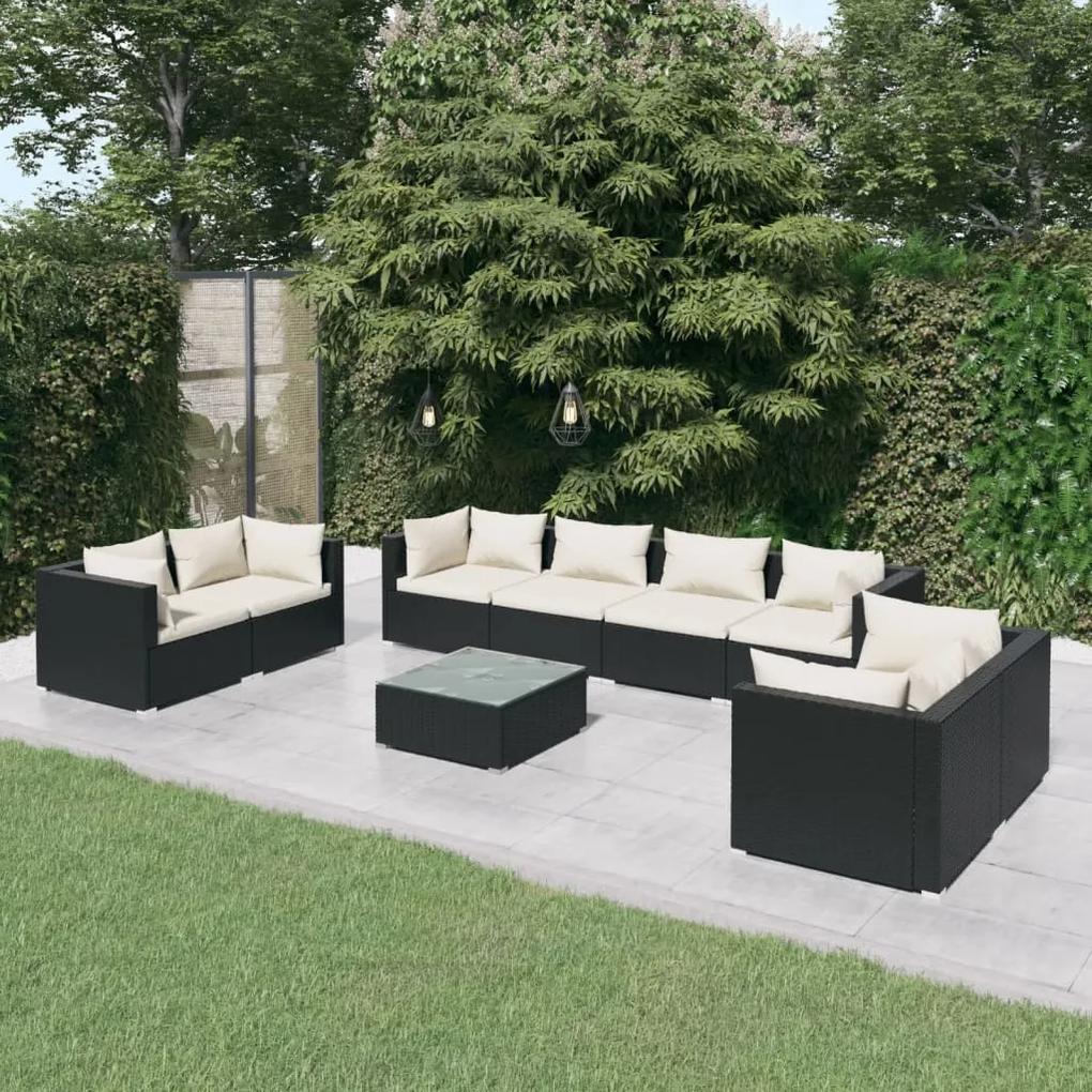 3102287 vidaXL Set mobilier de grădină cu perne, 9 piese, negru, poliratan