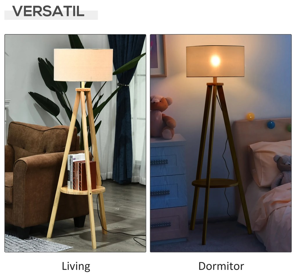 HOMCOM Lampa de Podea din Lemn cu Intrerupator de Pedala, Design Modern, pentru Living sau Dormitor, 154cm Inaltime | Aosom Romania