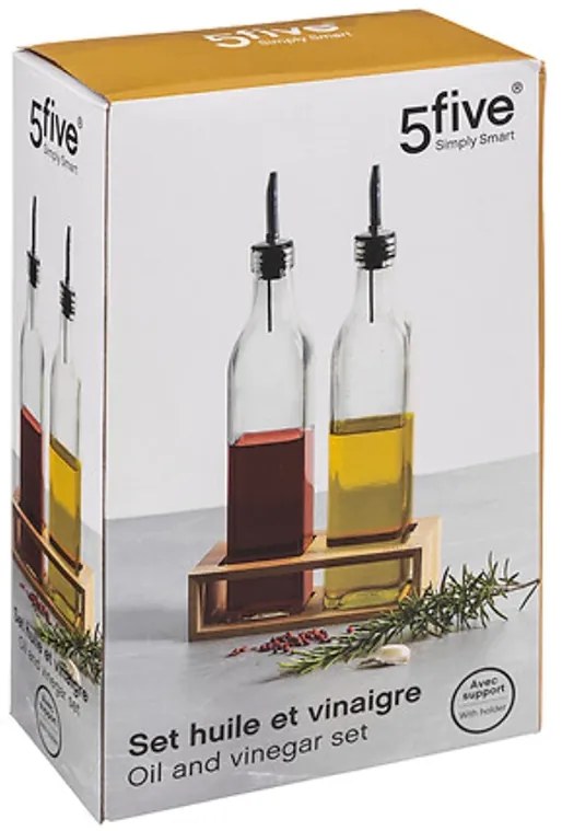 Sticle pentru ulei si otet in suport de bambus GUSTO, 2x 480 ml