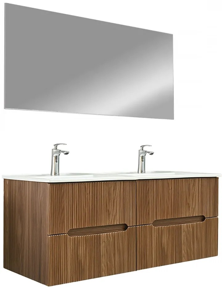 Mobilier de baie Trent 120 cm cu chiuvetă și oglindă ceramică 60x120 cm stejar apus de soare