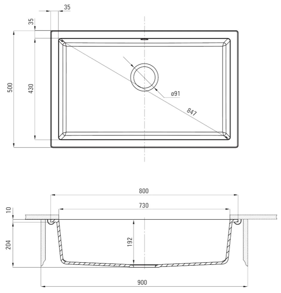 Chiuveta bucatarie compozit sub blat alb mat 80 cm Deante Corda 800x500 mm, Alb mat