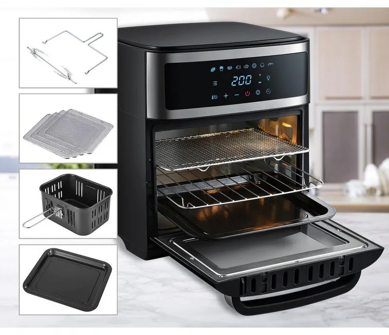Resigilat: Friteuza cu aer fara ulei Air Fryer First Austria FA-5053-5, 1700W, 13 litri, 8 programe, Timer, Inox/negru