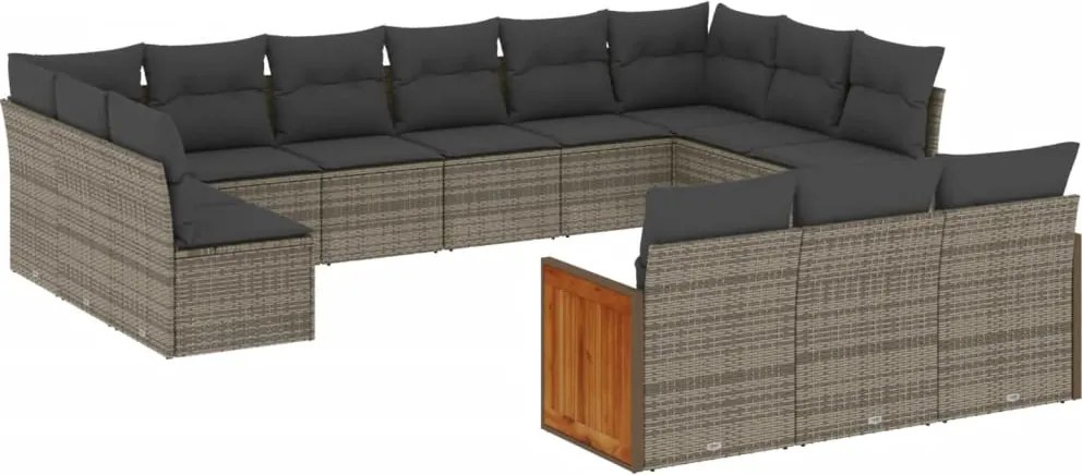 vidaXL Set mobilier de grădină cu perne, 13 piese, gri, poliratan