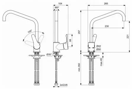 Baterie bucatarie Ideal Standard Alpha cu montaj pe perete