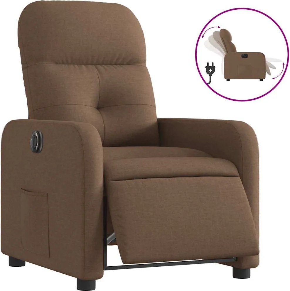 vidaXL Fotoliu rabatabil electric, maro, material textil