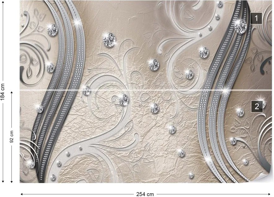 GLIX Fototapet - Ornamental Silver And Beige Swirl Design Vliesová tapeta  - 254x184 cm