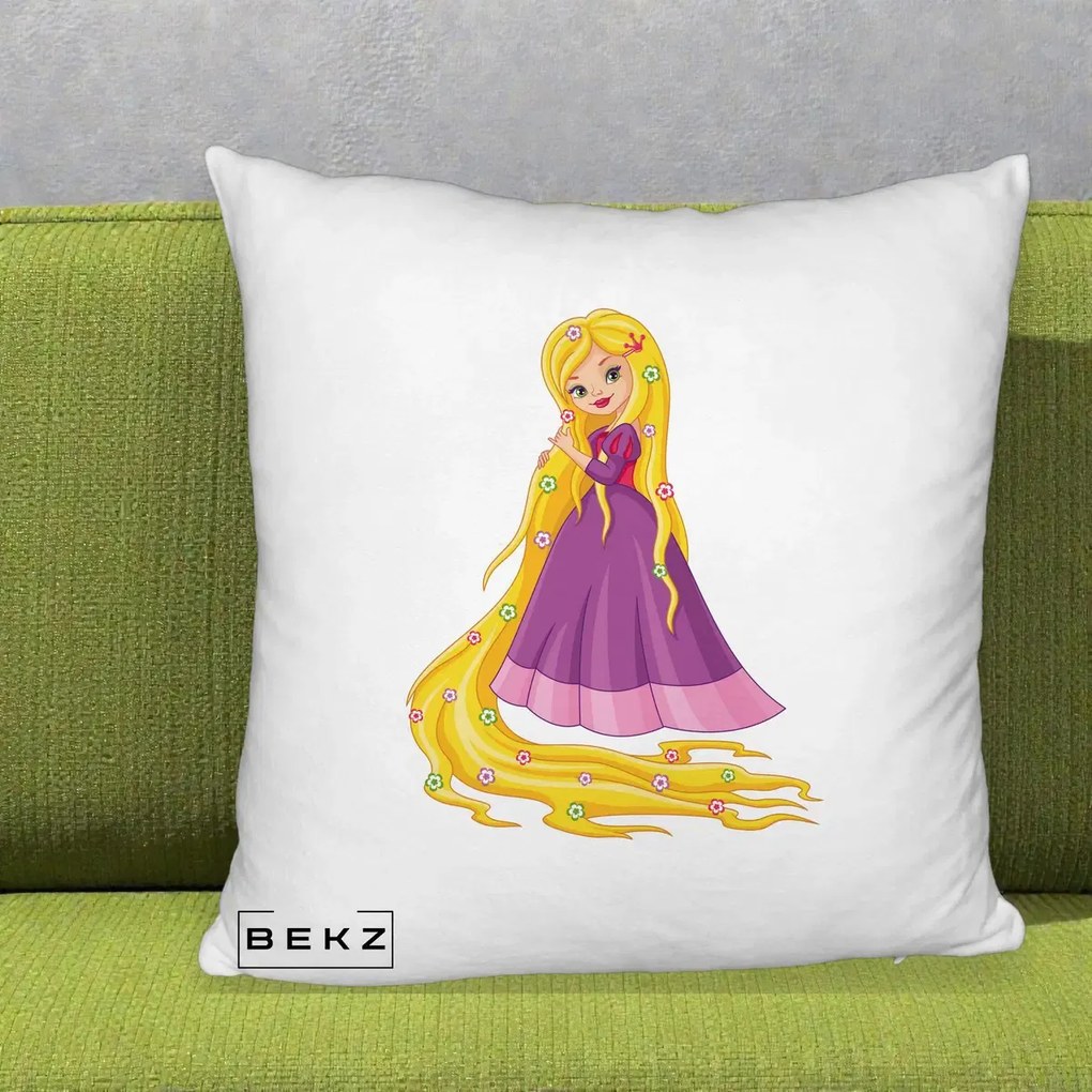 Perna Personalizata Rapunzel Par Lung Floral, 40x40 cm, Alb Pufos, Husa Detasabila, Perna Inclusa, BEKZ®