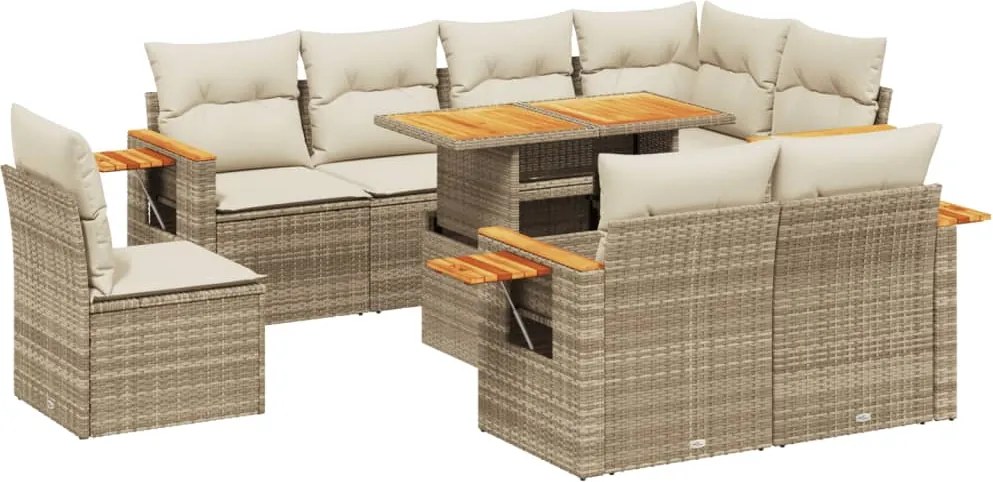 vidaXL Set canapele de grădină, 9 piese, cu perne, bej, poliratan