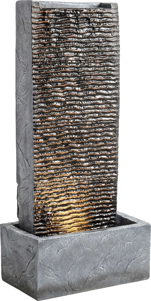 Outsunny Fântână 2 niveluri pentru grădină cu iluminare LED, pompă, aspect granit 37,5 x 22 x 80 cm | Aosom Romania