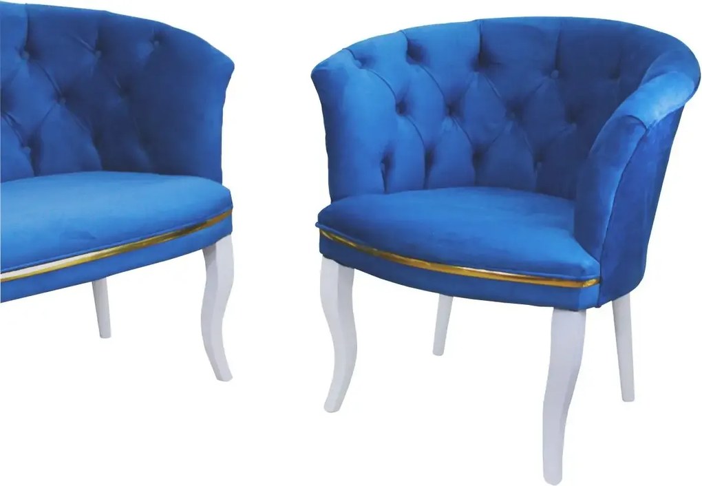 Fotoliu Milano, albastru, picioare albe, Homs