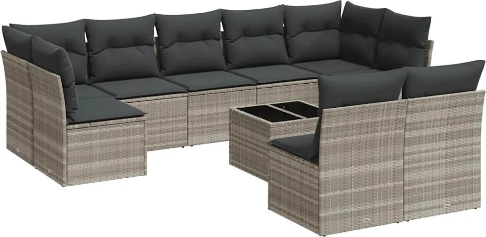 vidaXL Set canapele de grădină cu perne 10 piese gri deschis poliratan