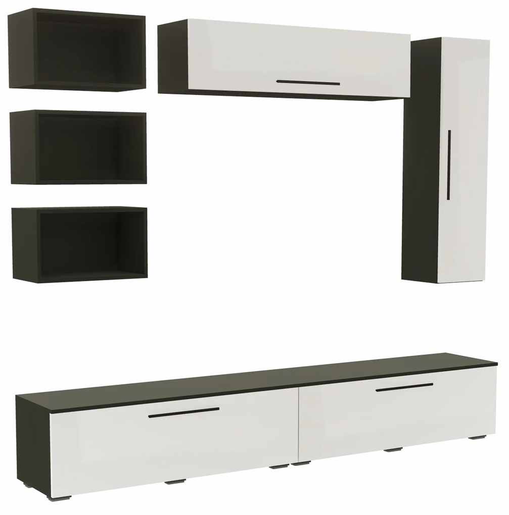 Living haaus Haga V14, Alb Lucios/Negru, MDF, L 240 cm
