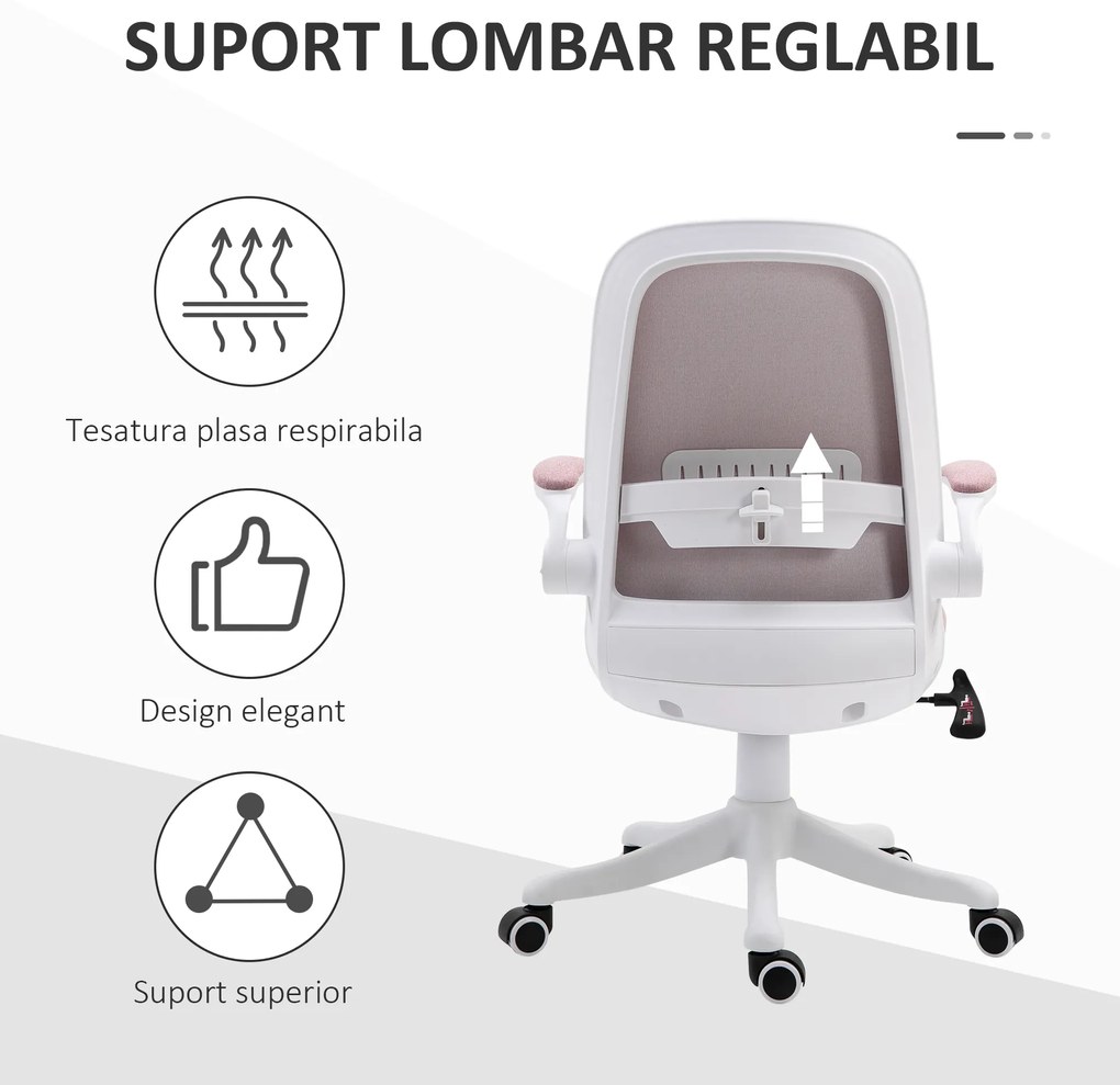 Vinsetto Scaun de Birou Balansoar cu Înălțime Reglabilă din Țesătură Efect Catifea, 62,5x60x94-104 cm, Roz | Aosom Romania