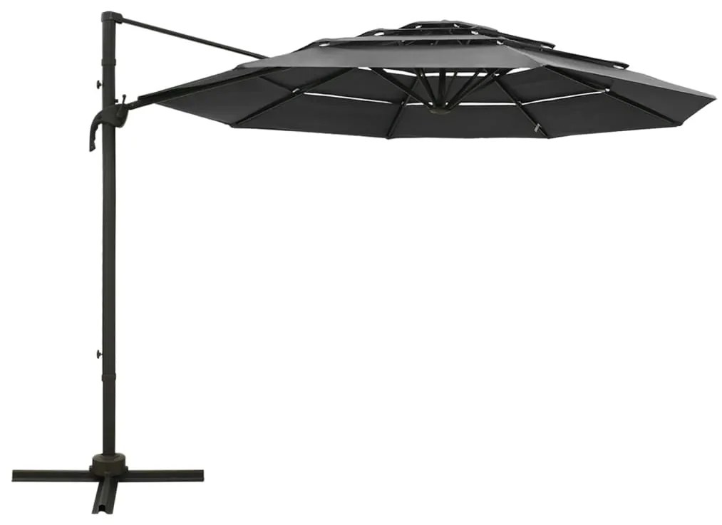 Umbrelă de soare 4 niveluri, stâlp de aluminiu, antracit, 3x3 m
